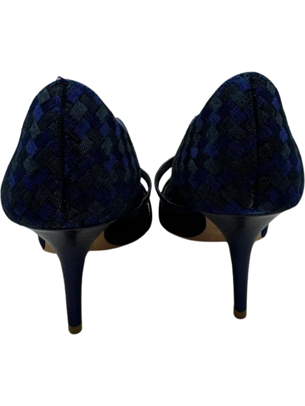 Malone Souliers Navy Maureen Bicolor Woven Point-Toe Mules