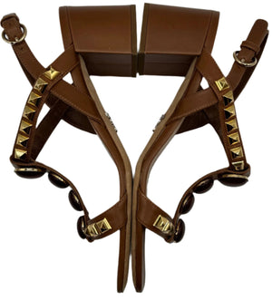 PRADA Cognac Brown Jeweled Stones Studded Sandal - Sz 39