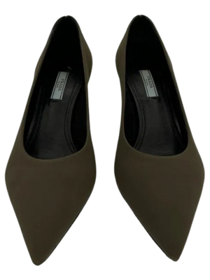Prada Tessuto Tech Women's Green Kitten Heel Stiletto