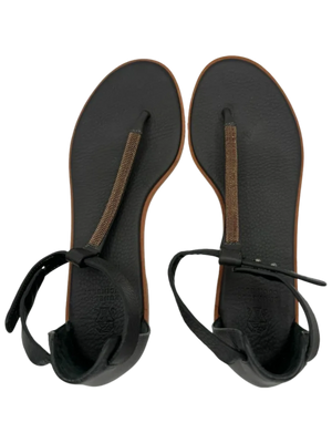 Brunello Cucinelli "Volcano" Monili Chain Flat Thong Sandal