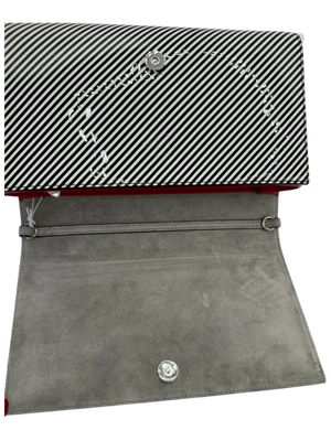 CHRISTIAN LOUBOUTIN Patent Striped Spikes Paloma Clutch BRAND NEW