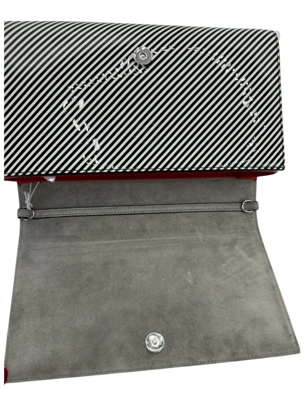 CHRISTIAN LOUBOUTIN Patent Striped Spikes Paloma Clutch BRAND NEW