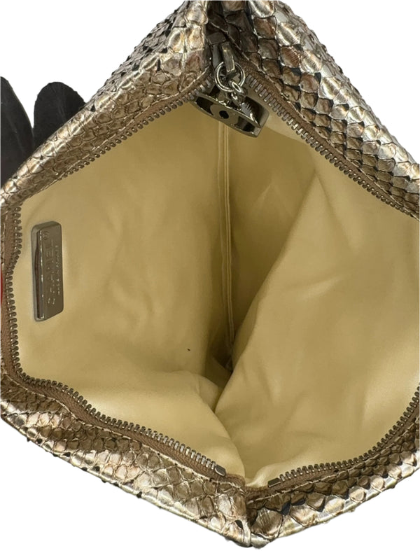 Chanel Camellia Python Fold Over Clutch