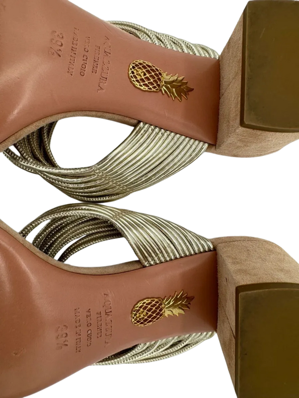 Aquazzura Taupe/Silver Suede And Leather Rendez Vous 50 Slide Sandals