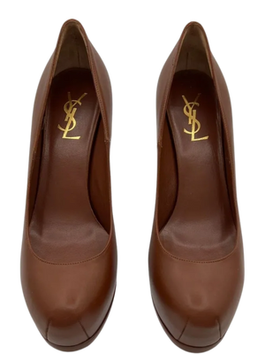 YSL Cognac Leather Tribtoo Platform Heels - NEW