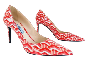 Prada Vernice St. Twis Patent Leather Pointed Toe Logo Heels *NEW*