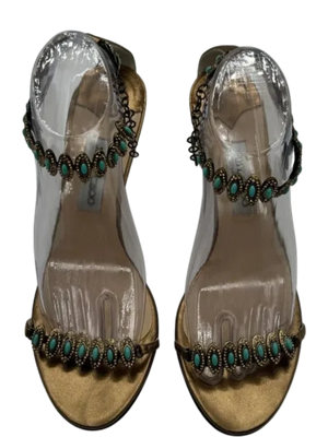 Jimmy Choo Heeled Sandals Adorned With Turquoise Jewels