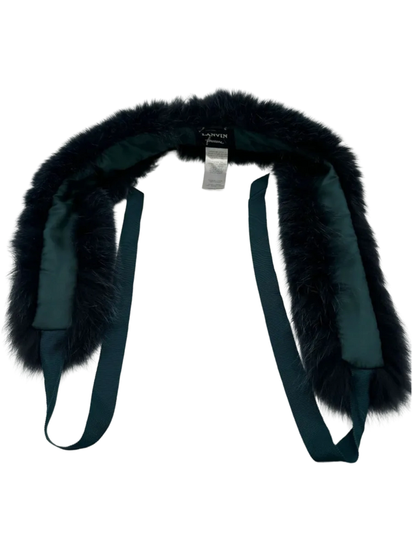 Lanvin Teal Fox Wrap Collar With Grosgrain Ribbon Tie