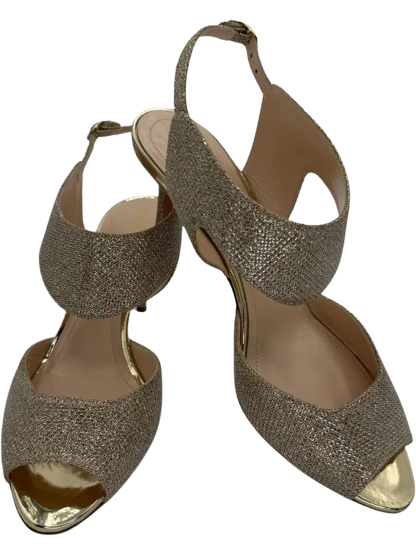 Nicholas Kirkwood Metallic Beige Glitter Fabric Ankle Strap Sandalsn *NEW*