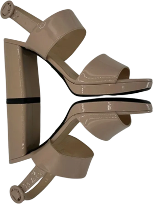 Prada Beige Patent Block Heel Sandal *NEW*