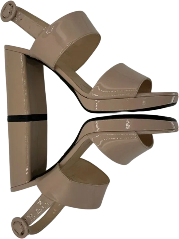 Prada Beige Patent Block Heel Sandal *NEW*