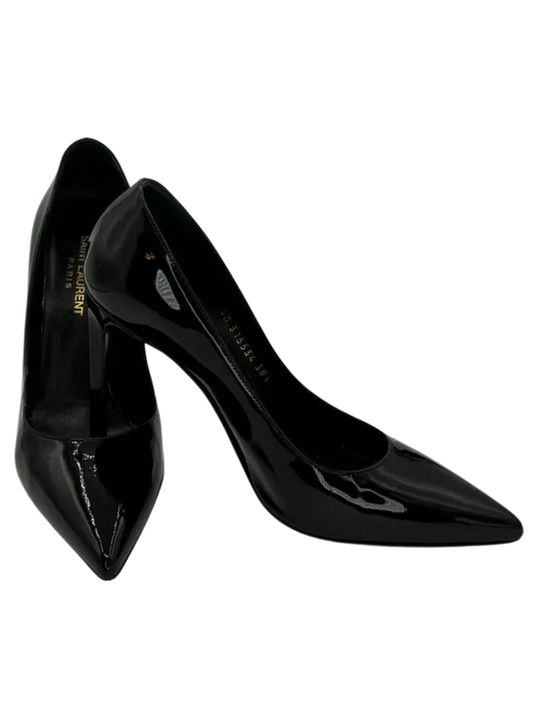 Saint Laurent Black Patent Leather Pointed Toe Pumps - Sz 38.5