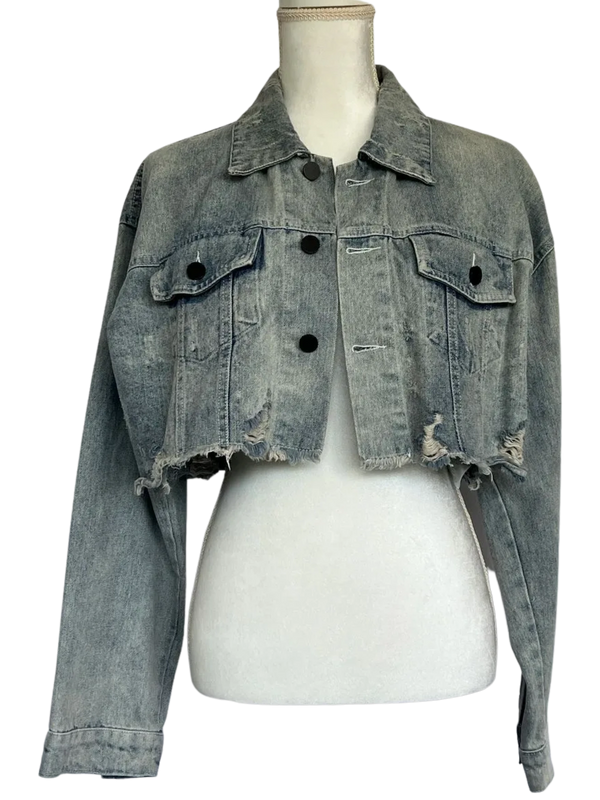 Alexander Wang Distressed Denim Crop Jacket