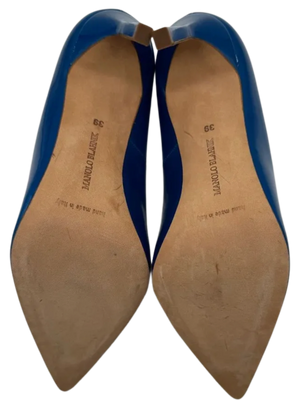 Manolo Blahnik Blue Patent Leather BB Pointed Toe Pumps - Size 39