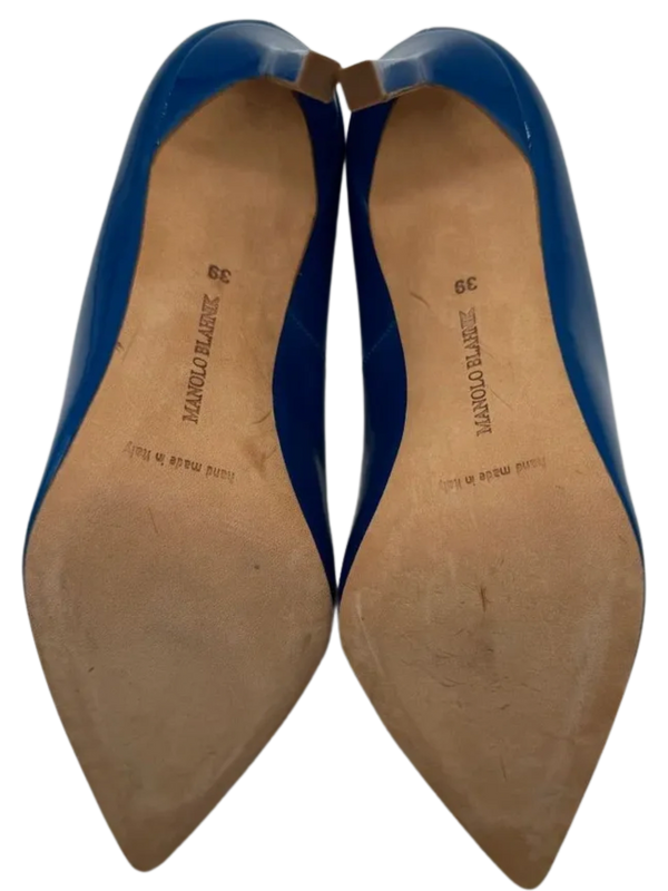 Manolo Blahnik Blue Patent Leather BB Pointed Toe Pumps - Size 39