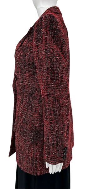 Givenchy Paris - Red Black and White Textured Double Breasted Strong Shoulder Peak Lapel Blazer/Jacket/Coat – Size 44