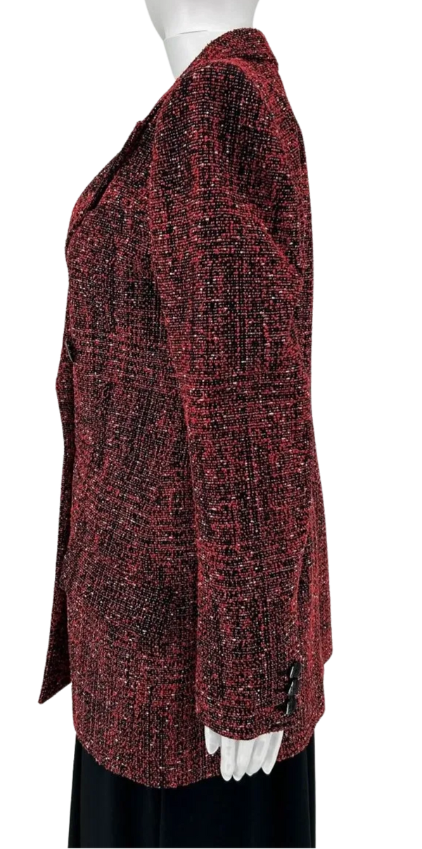 Givenchy Paris - Red Black and White Textured Double Breasted Strong Shoulder Peak Lapel Blazer/Jacket/Coat – Size 44