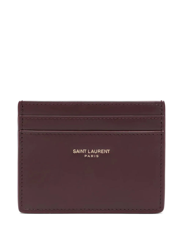 Saint Laurent Leather Card Holder - New In Box- Hot Wine
