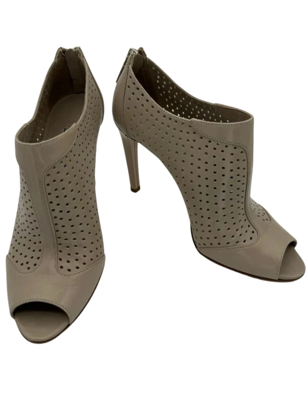 Prada Grey Perforated Leather Peep Toe Booties *NEW*