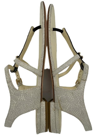 CHANEL White Black Stingray Interlocking CC Logo Leather T Strap Sandals Sz. 39.5