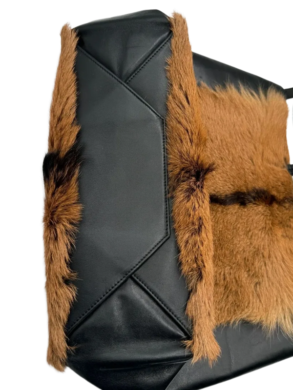 CELINE Vertical Cabas Black/Brown Fur & Leather Large Tote