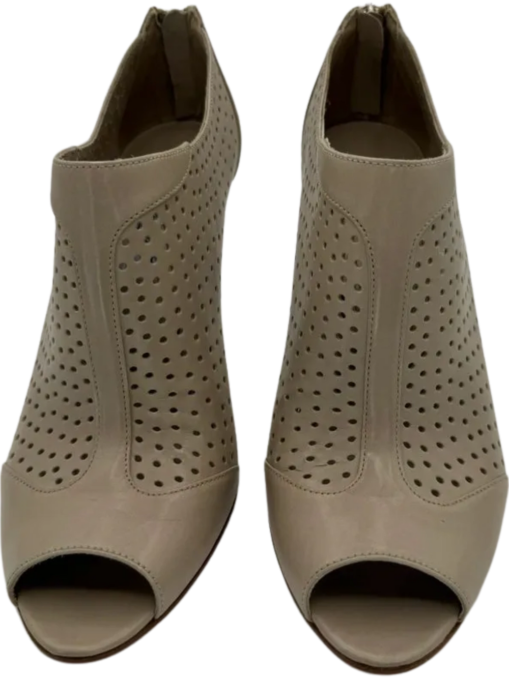 Prada Grey Perforated Leather Peep Toe Booties *NEW*