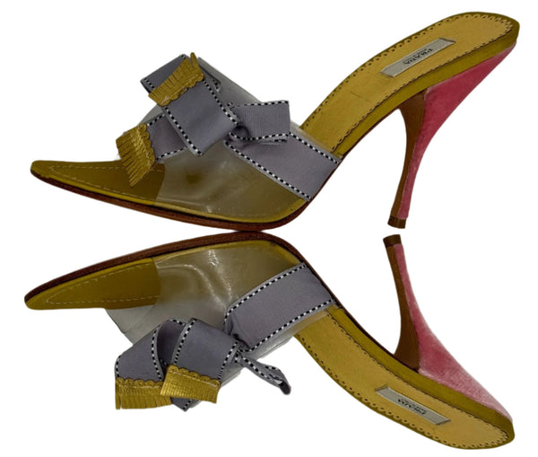 Prada Vintage Purple Ribbon and Pink Velvet Pumps - 38 EU
