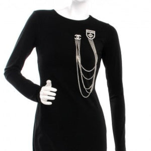 Chanel Baguette Crystal CC Shield Multi-Strand Long Chain Brooch Silver 15B w/ Box, Case & Tag