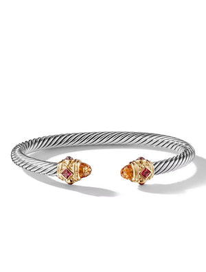 David Yurman Renaissance Bracelet in Sterling Silver & 14K Yellow Gold with Green Onyx, Chrome Diopside & Hampton Blue Topaz – 5mm
