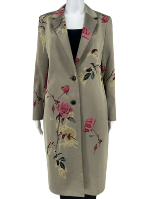 Dries Van Noten Olive Metallic Roses Duster/Jacket/Evening Coat Size 42