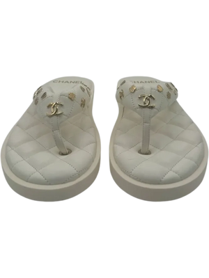 Chanel Spring 2023 White Quilted Charms Padded Pool Thong Sandal