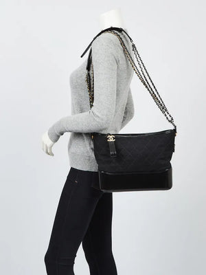 Chanel Gabrielle Coco Logo Wool & Calfskin Hobo Bag | Black | FW 2017 | Authenticity Card