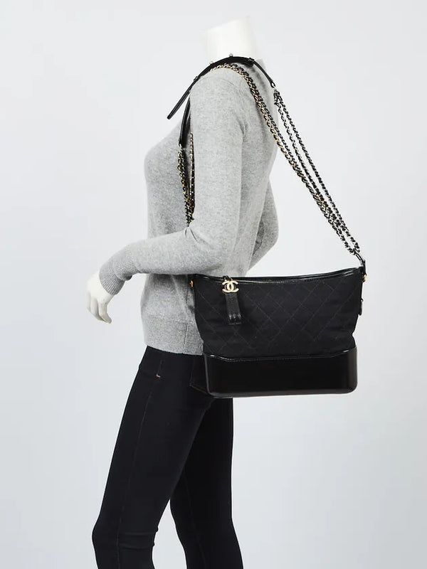 Chanel Gabrielle Coco Logo Wool & Calfskin Hobo Bag | Black | FW 2017 | Authenticity Card