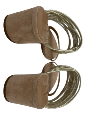 Aquazzura Taupe/Silver Suede And Leather Rendez Vous 50 Slide Sandals