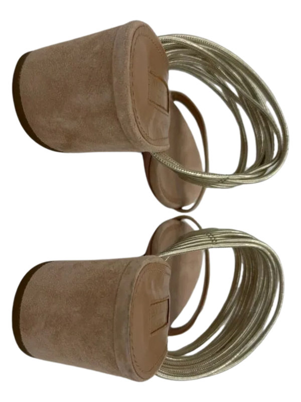 Aquazzura Taupe/Silver Suede And Leather Rendez Vous 50 Slide Sandals
