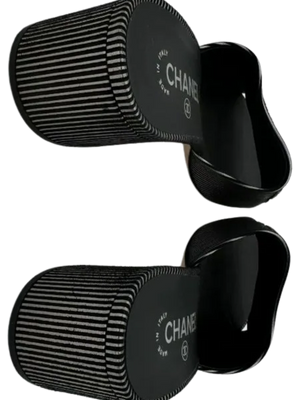 Chanel Women's CC Slide Sandals Embellished Striped Suede Sz. 39.5