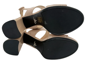 Prada Beige Patent Block Heel Sandal *NEW*