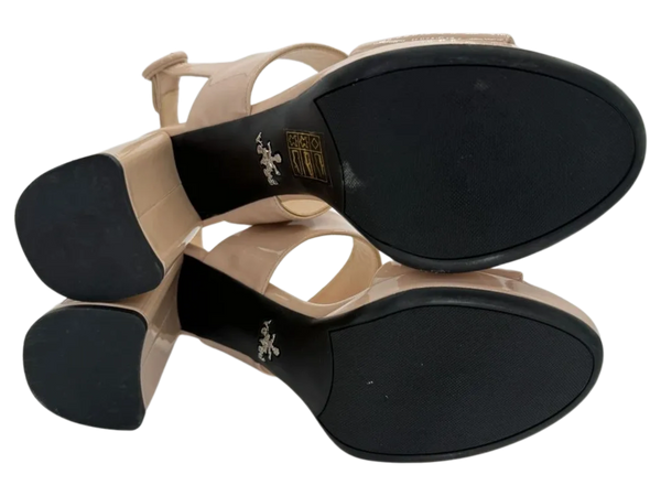 Prada Beige Patent Block Heel Sandal *NEW*