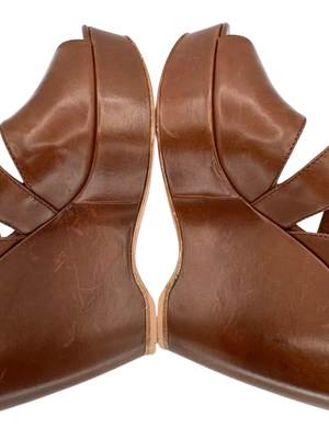 Prada Asymmetric Calfskin Wedge Sandal, Brown