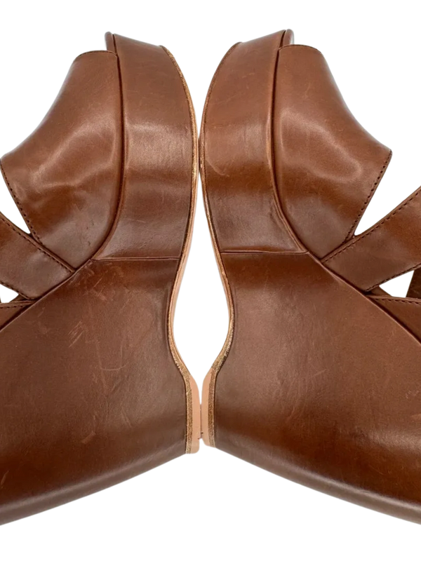 Prada Asymmetric Calfskin Wedge Sandal, Brown