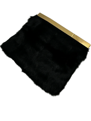 Saint Laurent Fur Courtney Fold-Over Clutch Black
