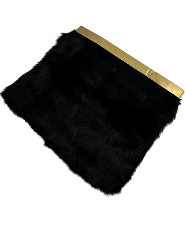 Saint Laurent Fur Courtney Fold-Over Clutch Black