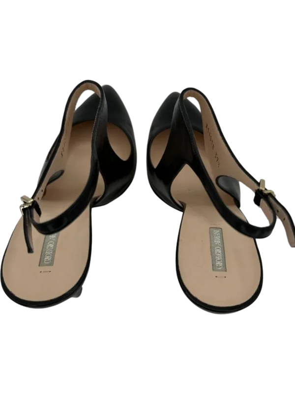 Giorgio Armani Black Leather Slingbacks - Size 39.5