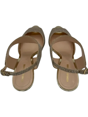 Nicholas Kirkwood Metallic Beige Glitter Fabric Ankle Strap Sandalsn *NEW*