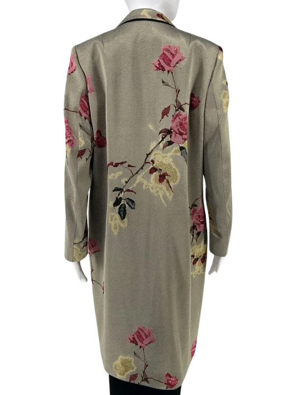 Dries Van Noten Olive Metallic Roses Duster/Jacket/Evening Coat Size 42