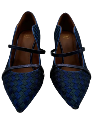 Malone Souliers Navy Maureen Bicolor Woven Point-Toe Mules