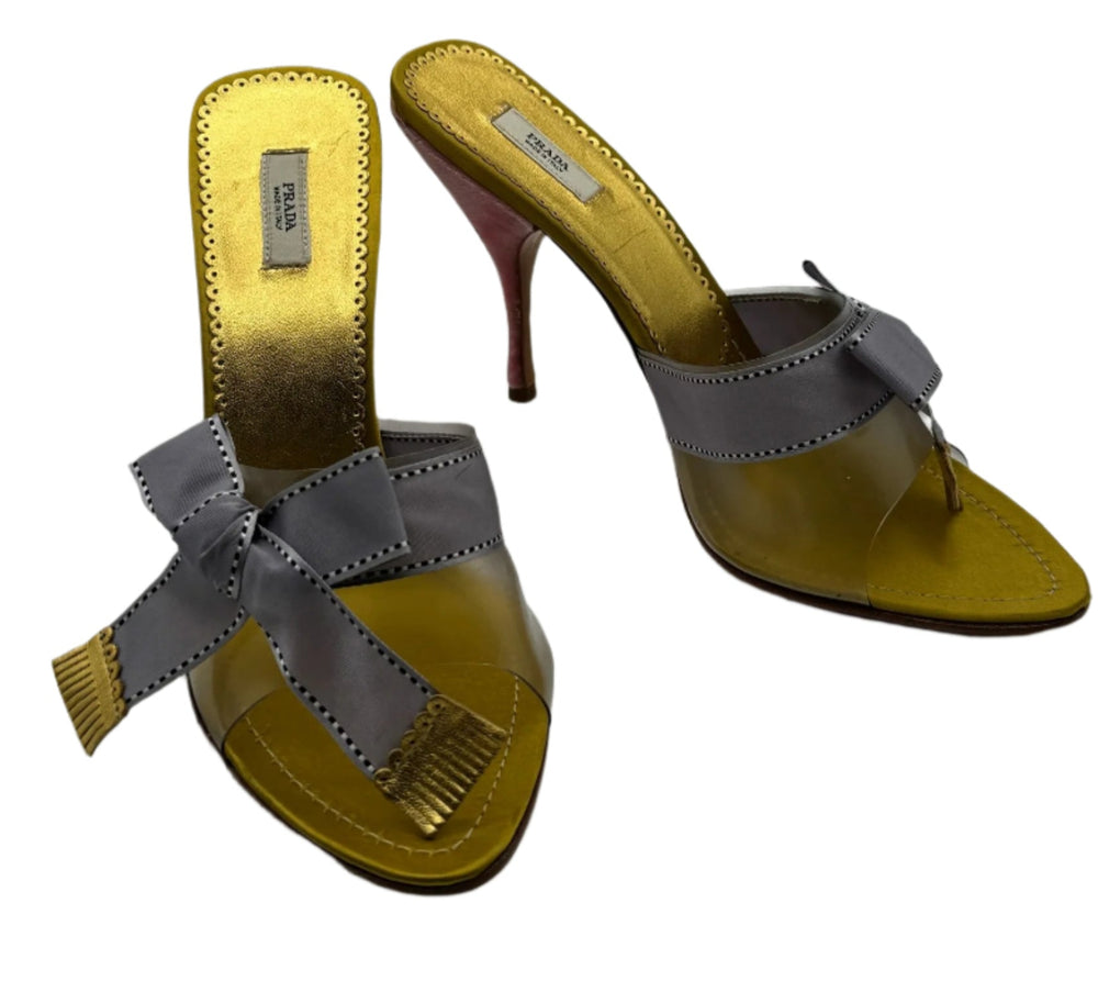 Prada Vintage Purple Ribbon and Pink Velvet Pumps - 38 EU