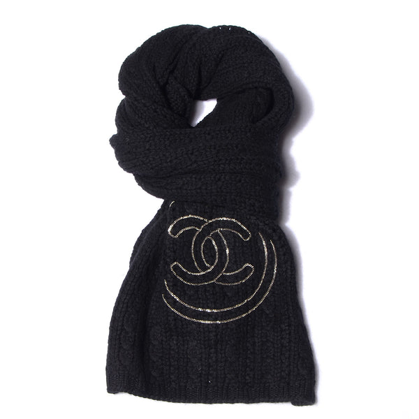 Chanel Cashmere Black CC Chain Scarf