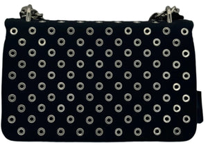 Prada Tessuto Nylon Soft Calf Grommet Chain Shoulder Bag Nero Black