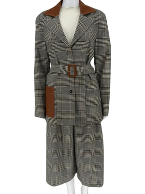Staud Paprika Belted Plaid Suit